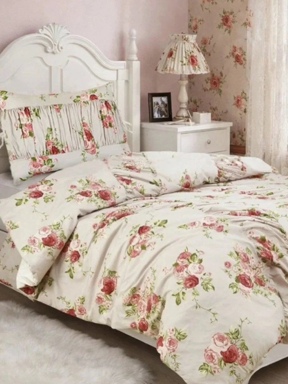 NEW Harlow & Wren Twin Ruched Comforter 2pc Set Pink Rose Floral